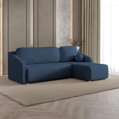 Produktbild von Masseno Ecksofa MARELLO mit Schlaffunktion L-Form, Sofa mit Bettkasten, Wohnzimmersofa, Couch, Soffa, Bettsofa, Couchgarnitur- Blau, NEVE 77