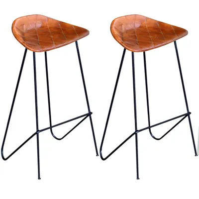 Produktbild von 2er Set Barhocker aus Echtleder 42 x 86 x 45 cm Braun