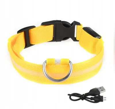 Obrázek produktu pro Psí obojek LED vodotěsný USB kabel ŽLUTÝ XL 52-60cm