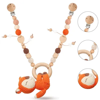 Produktbild von Gehäkelte Kinderwagenkette aus Holz,Baby Mobile mit Glocke, Neugeborenen Spielzeug,Wagenkette für Mädchen und Jungen