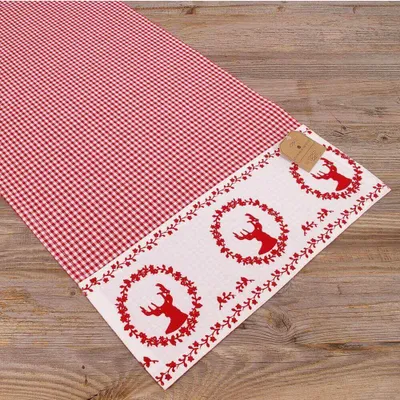 Produktbild von Tischläufer RESI Hirsche kariert rot, 100 % Baumwolle, in 48x100 cm
