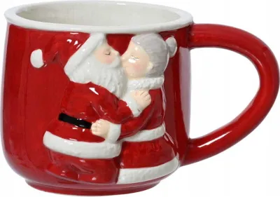 Produktbild von Weihnachtsbecher aus Dolomit 350ml Weiß und rot für heiße Getränke