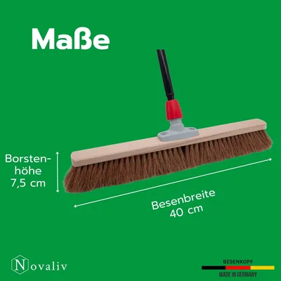 Produktbild von Novaliv 2x Kokosbesen 60 cm mit Teleskopstiel Kokosborsten Besen Naturborsten Werkstattbesen mit Stiel Hallenbesen Industriebesen Hausbesen Kehrbesen Malerbesen Haarbesen Terassenbesen Besen weich