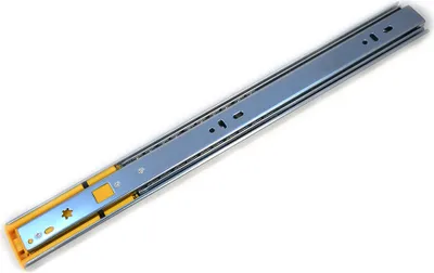 A single drawer slide, viewed from a diagonal angle.