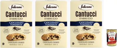 Produktbild von Falcone Cantucci al Cioccolato, Mandelgebäck mit Schokoladenstückchen, Kekse mit Schokolade aus Italien, insgesamt Gebäckstücke, 3x 200g + Italian Gourmet polpa 400g