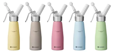 Produktbild von HENDI Sahnespender, Inklusive Set aus 3 Polypropylen Spritztüllen und Reinigungsbürste, Sahne-Mousses-Desserts-kalten Schäumen, Sahnesyphon, 0,5L