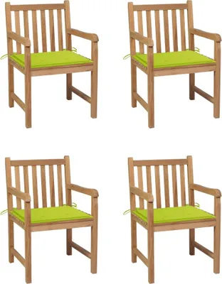 Produktbild von Gartenstühle 4 Stk. mit Hellgrünen Kissen Massivholz Teak