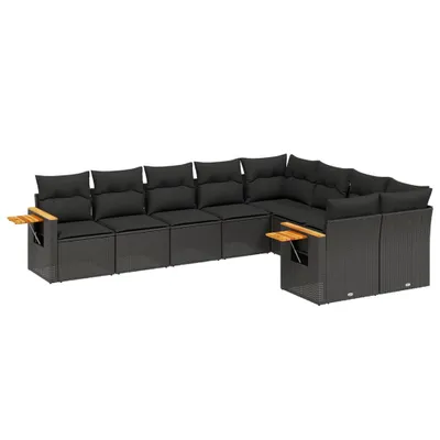 Produktbild von 9-tlg. Garten-Sofagarnitur mit Kissen Schwarz Poly Rattan