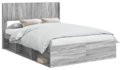 Produktbild von Bettgestell mit Stauraum und Kopfteil Grau Sonoma 120 x 190 cm