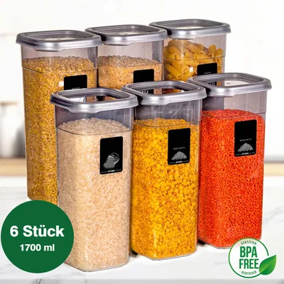 Produktbild von 6er Set große Vorratsdosen 1,7 L – quadratische Lebensmittelbehälter BPA-frei, stapelbar