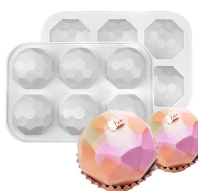 Immagine prodotto di Stampo in silicone 3D, adatto per mousse, torte, sapone, candele, con 6 cavità, ideale per creare oggetti con decorazioni di pietre preziose