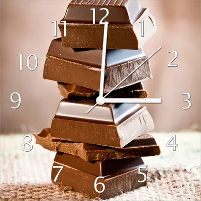 Produktbild von Wallario Design Wanduhr Schokoladenstückchen aus Echtglas, Größe 30 x 30 cm