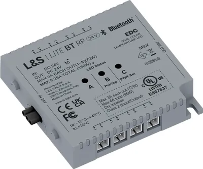 Produktbild von L&S 756200814 MEC Lite Steuermodul Bluetooth DualColor, LED Steuergerät, Lichtsteuerung, Fernbedienung, App-Steuerung, Kunststoff, Grau, 78x75x16 mm