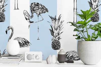 Produktbild von Coloray Fototapete 104x70 cm An Einer Wand Latex Latextapete - Flamingo Streifen Designpapier