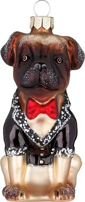 Produktbild von Christbaumschmuck Mops im Frack Glas 9cm Braun Beige