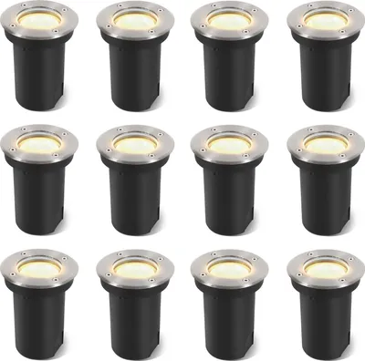 Immagine prodotto di Ikodm 12x 3W Faretto da incasso a pavimento orientabile IP65 per esterni a LED, faretto da pavimento, lampada da pavimento, luce bianca calda - corpo in argento