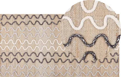 Zdjęcie produktu dla BELIANI Dywan beżowy juta i bawełna w geometryczny wzór 80 x 150 cm rustykalny styl boho dodatek do sypialni