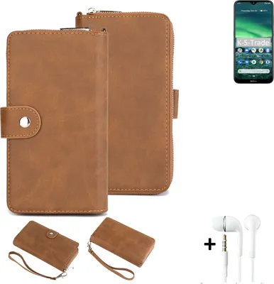 Produktbild von K-S-Trade Handy Schutz Hülle kompatibel mit Nokia 2.3 + Kopfhörer Portemonnee Tasche Wallet-Case Bookstyle-Etui braun (1x)