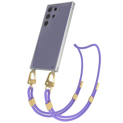 Produktbild von EAZY CASE Handykette für Samsung Galaxy S24 Ultra, Transparente Silikonhülle mit Band, Clear Case, abnehmbar in  Violett
