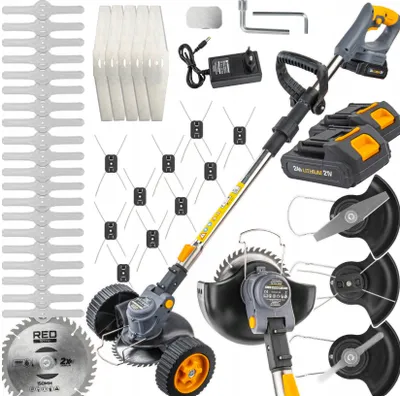 Produktbild von Akku Rasentrimmer mit Rädern 2x Batterie 2.0 Ah Li-Ion 21V Teleskop Rasenkantenschneider Motorsense Leicht Freischneider Kantenschneider Rasenmäher