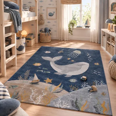 Produktbild von Kinder Teppich Maui Kids Ozean Wal Blau, Größe:80x150 cm