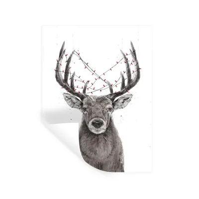 Obrázok produktu pre MuchoWow® Wall Tattoo Samolepka na stenu Deer - Christmas - Lights - Animals 120x160 cm Samolepiace a polohovateľné - Opätovne použiteľné - Samolepiace