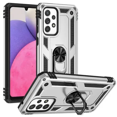 Produktbild von Für Samsung Galaxy A33 - Military Style Ring Hülle Stoßfest Outdoor Schutz Cover Silber