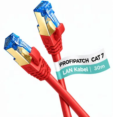 Produktbild von ProfiPatch LAN Kabel Cat7 S/FTP RJ45 Premium Patchkabel 10GB 600MHz LSZH Ethernet Netzwerkkabel rot 30m