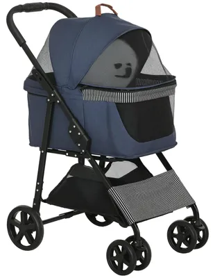Image de Poussette et sac de transport 2-en-1 pour chien - Poussette pour animaux de compagnie - Amovible - Tissu Oxford - Pour chiens et chats - Bleu foncé
