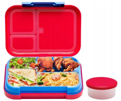 Produktbild von Kinder Lunchbox mit 4 Fächern, Soßenbehälter, auslaufsicher