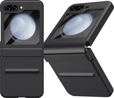Image de Etui en cuir pour Samsung Galaxy Z Flip 5 avec charnière en cuir et protection d'écran noir