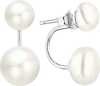 Produktbild von Damen Doppel Perlenohrringe 25 Sterling Silber Doppelte Perlen Ohrring Perle Vorne Hinten Süßwasser Zuchtperlen 7MM/9MM Ohrstecker
