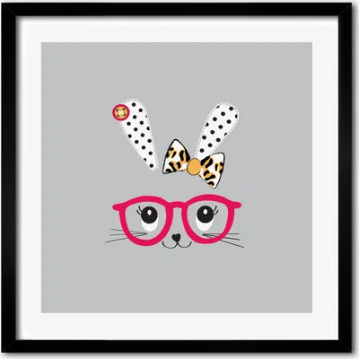 Produktbild von Bild - 50 cm x 50 cm - MDF - Rahmen, Wandkunst - Kaninchen mit Brille