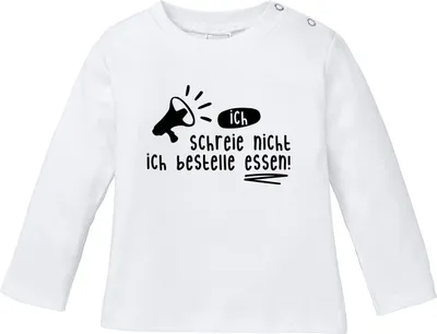 Produktbild von Baby Langarmshirt Ich schreie nicht ich bestelle Essen Babyshirt Jungen Mädchen Shirt Moonworks® weiß 92/98 (16-24-Monate)