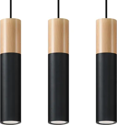 Produktbild von Hängeleuchte PABLO 3 schwarz 3xGU10 10W Stahl/Holz 90x6x45cm Sollux Lighting