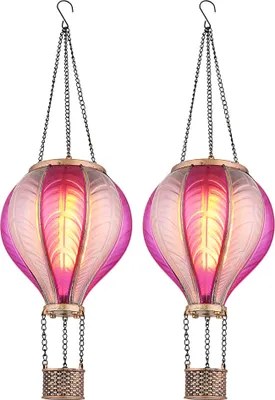 Produktbild von 2x LED Solarleuchte, Heißluftballon, pink, Feuer Effekt, H 46,5 cm
