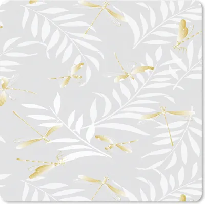 Produktbild von MuchoWow® Mauspad Mousepad Libelle - Muster - Gold 20x20 cm - Mousepads - Maus Mat - Pad - Mausunterlage - Desk Mat - Bureauartikeln