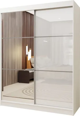 Produktbild von Masseno Schiebetürenschrank VITALE 150 cm Kleiderschrank Schlafzimmer Schrank 2-türig mit Spiegel und Lacobel Weiß