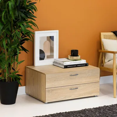 Image de Commode - 74x52x35h cm Chêne Brun, 2 Tiroirs