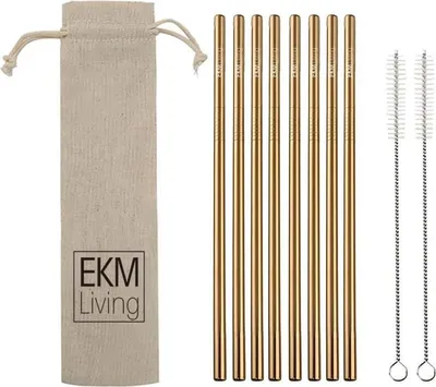 Image de EKM Living Edelstahl Strohhalme 8er Set Kupfer gerade GmbH, Trinkhalme, bruchfest, wiederverwendbar, spülmaschinengeeignet, plastikfrei (Kupfer gerade, 8)