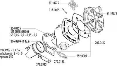 Produktbild von Kolben Satz Polini 70ccm 10mm (D) für Minarelli liegend LC