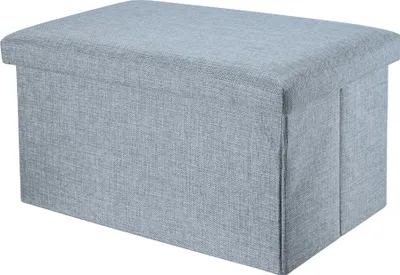 Produktbild von Intirilife Faltbare Sitzbank 49x30x30 cm in ALASKA GRAU - Sitzwürfel mit Stauraum und Deckel aus Stoff in Leinen Optik - Sitzcube Fußablage Aufbewahrungsbox Truhe Sitzhocker