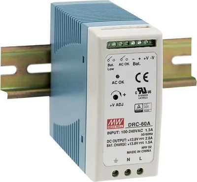 Obrázok produktu pre MEANWELL DRC-60A Zdroj 12-15V/2,8A, výstup na batériu 1,5A, DIN