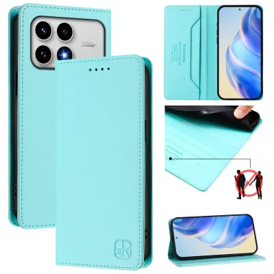 Image de Étui en cuir pour Xiaomi Poco F8 Pro/Redmi K90, type portefeuille rabattable avec compartiments pour cartes, porte-monnaie et support. Couleur : turquoise