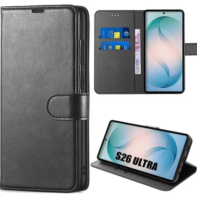 Image de Coque pour Samsung Galaxy S26 Ultra, Protection Intégrale Antichoc Anti-Rayures Cuir Synthétique - Noir