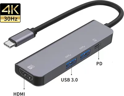 Produktbild von 4-in-1-USB-C-Hub, USB-C-Multiport-Adapter mit 4K HDMI, Ethernet-Eingang, 2xUSB-Anschlüsse, USB-C-PD-Aufladung für MacBook Pro, iPad Pro, XPS15, Pixelbook usw