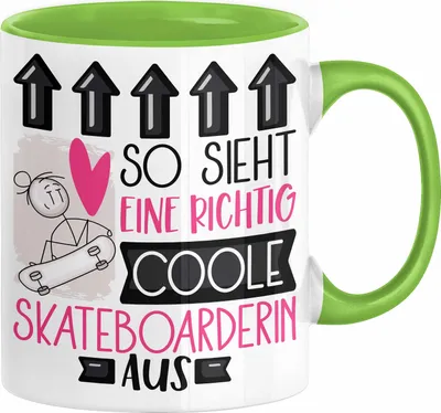 Produktbild von Skateboarderin Geschenk Tasse Geschenkidee für Skateboarderin Geburtstag Weihnachten Spruch So Sieht Eine Richtig Coole Skateboarderin Aus Kaffee-Becher  (Grün)
