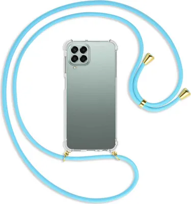 Produktbild von Handykette Backcover-Schutzhülle mit Band (Metall goldfarben) für Samsung Galaxy M33 - himmelblau