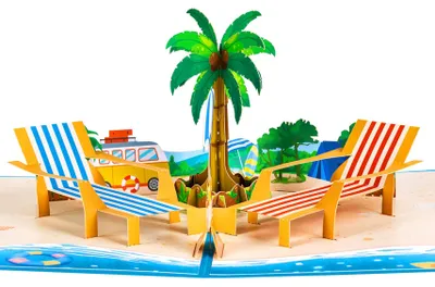 Pop-upkarte Reisegutschein, 3D-Geburtstagskarte, Strandurlaub