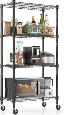 Produktbild von Vierstöckiges Standregal mit Rollen, höhenverstellbares Schwerlastregal, 76x35x182 cm, Garagenregal, Lagerregal, Küchenregal, trägt mindestens 816 kg